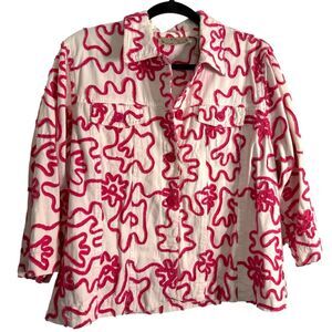 Life Style Vintage Pink and White Abstract Patterned Cotton Blazer Jacker